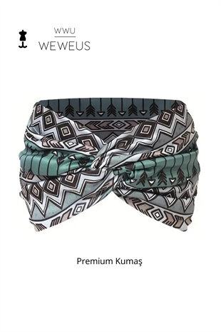 WeWeus Yeşil Zikzak Desen Premium Kadın Saç Bandı
