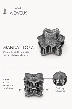 WeWeus Yıldız Koyu Gri Parlak Metal Mini Premium Mandal Toka