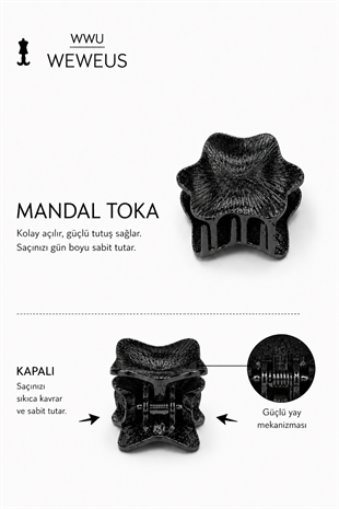 WeWeus Yıldız Siyah Parlak Metal Mini Premium Mandal Toka