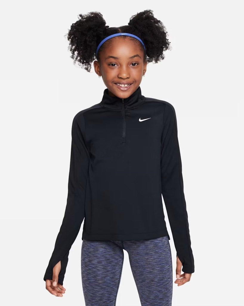 Nike FD2853-010 Dri-FIT Uzun Kollu Çeyrek Fermuarlı Kız Çocuk Üstü - Siyah
