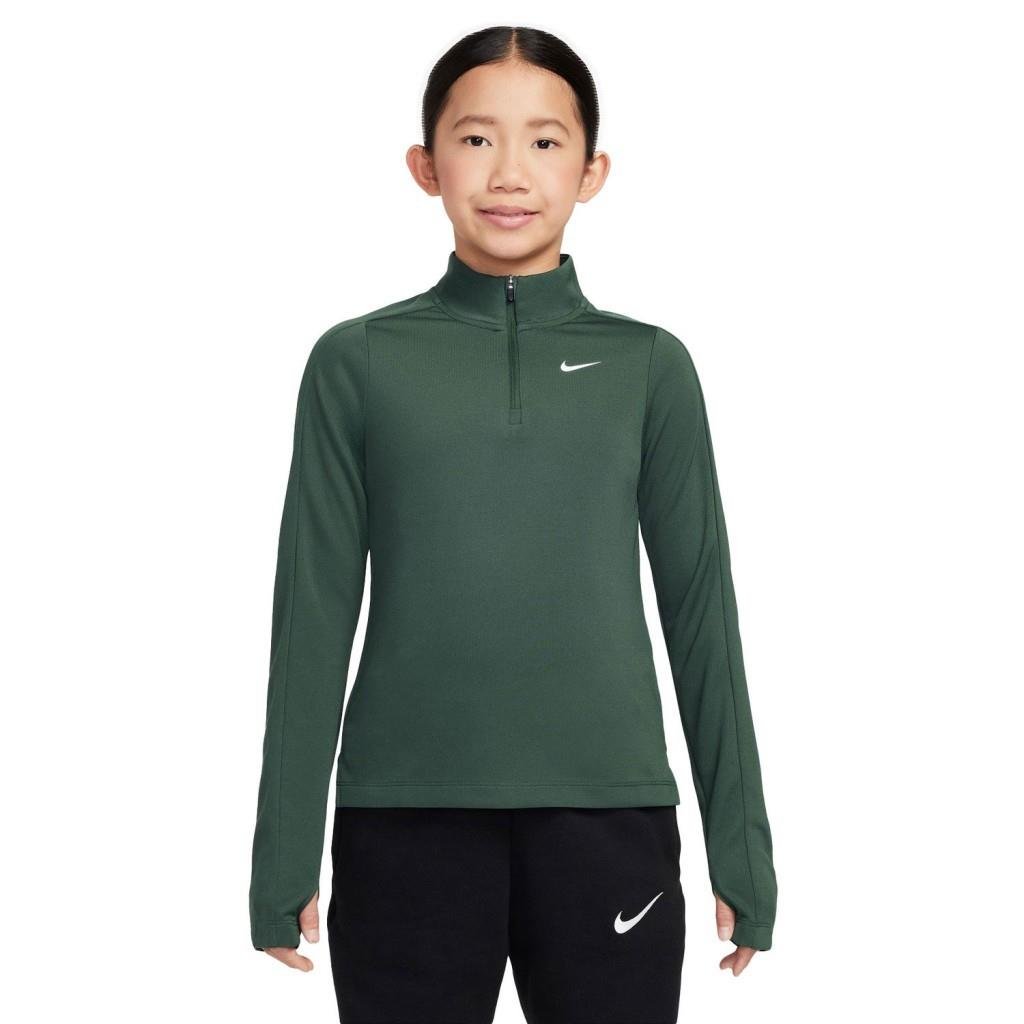 Nike FD2853-323 Dri-FIT Uzun Kollu Çeyrek Fermuarlı Kız Çocuk Üstü - Yeşil