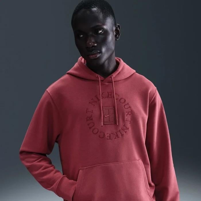 NikeCourt HM6759-661 Heritage Dri-FIT French Terry Erkek Tenis Kapüşonlu Sweatshirt - Kırmızı