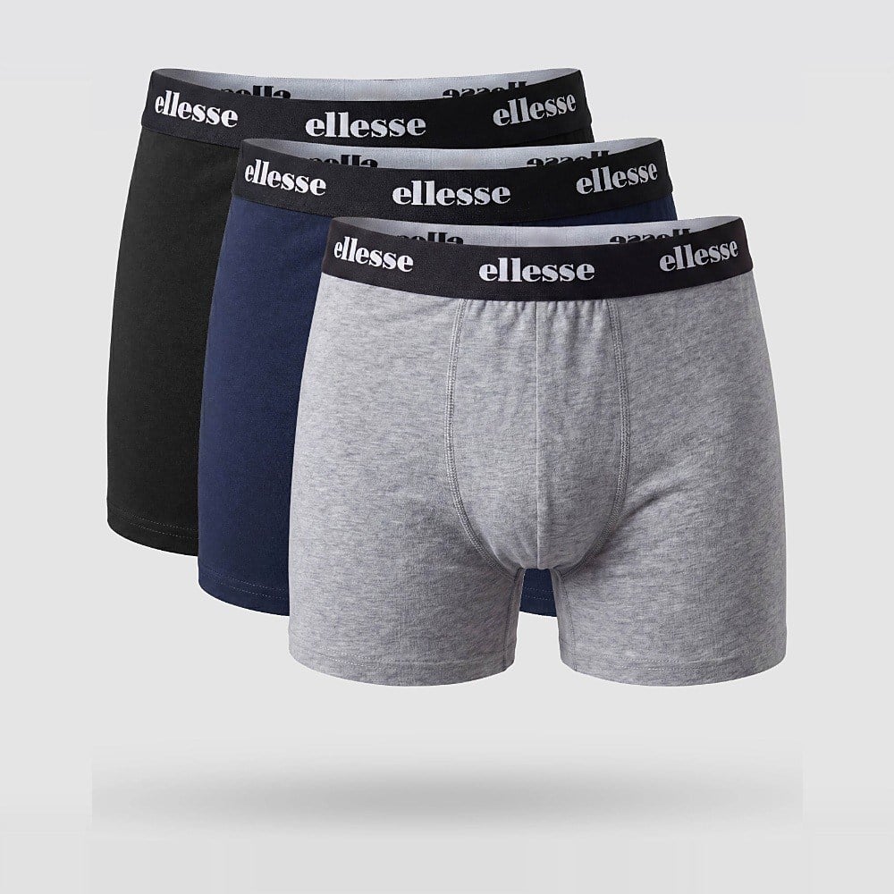 Ellesse 6SM9002-MLT Erkek 3'lü Pamuklu Boxer Seti - Siyah/Lacivert/Gri