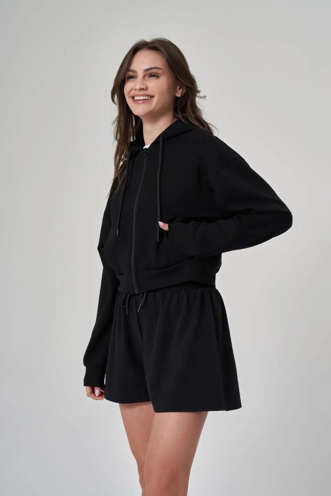 Exuma Kadın Fermuarlı Siyah Sweatshirt 1529109-SİYAH