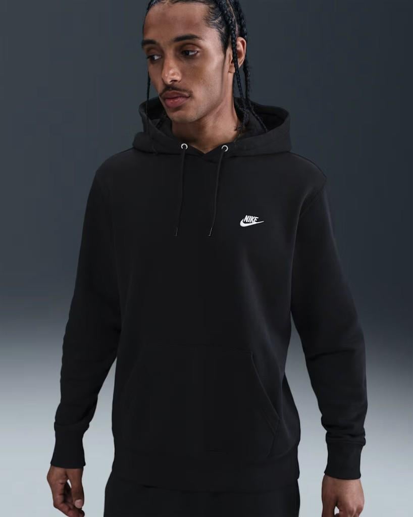 Nike FN3859-010 Club Fleece Erkek Kapüşonlu Sweatshirt - Siyah