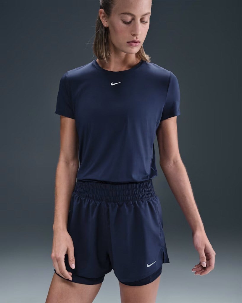 Nike One Dri-FIT DX6016-410 Yüksek Belli 8 cm Taytlı Şort - Lacivert