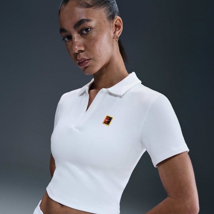 NikeCourt HJ8992-100 Heritage Kısa Kollu Crop Tenis Polosu - Beyaz