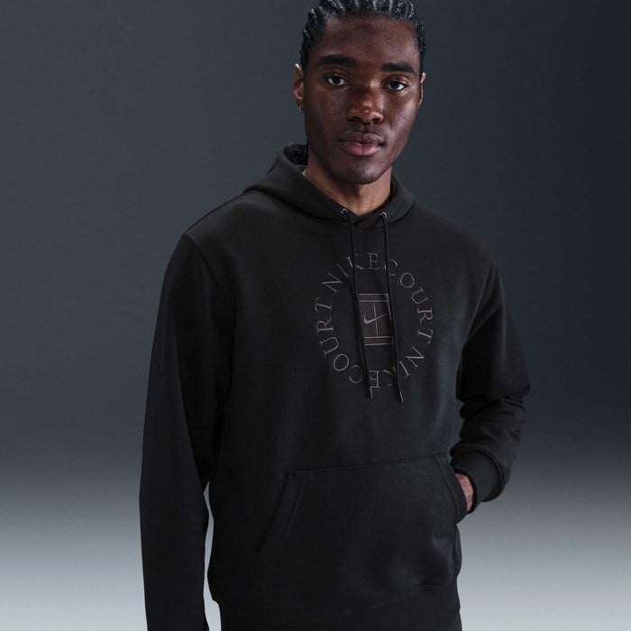 NikeCourt HM6759-010 Heritage Dri-FIT French Terry Erkek Tenis Kapüşonlu Sweatshirt - Siyah