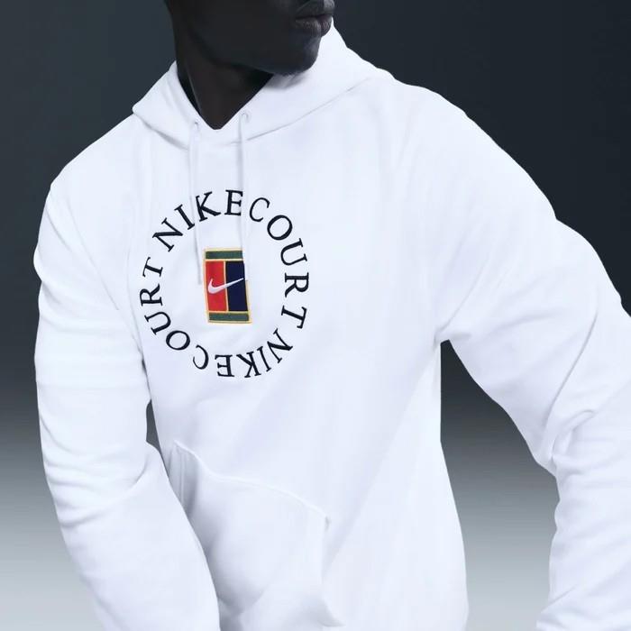 NikeCourt HM6759-100 Heritage Dri-FIT French Terry Erkek Tenis Kapüşonlu Sweatshirt - Beyaz