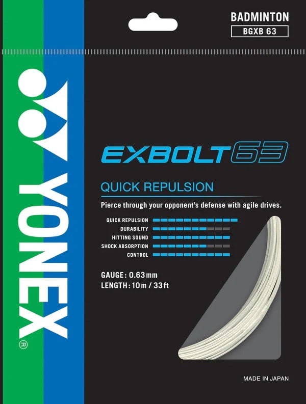 Yonex - Exbolt 63 - 0.63 - 10 M - Beyaz - Badminton Kordajı