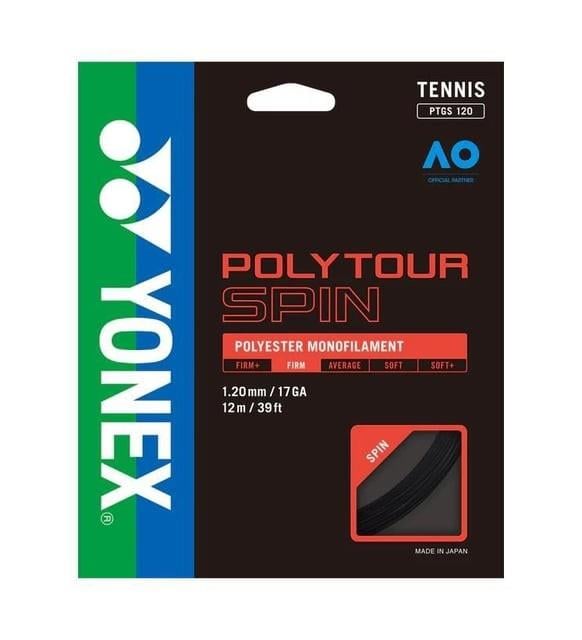 Yonex Poly Tour Spin 1.20 / 12M Tenis Kordaj - Siyah