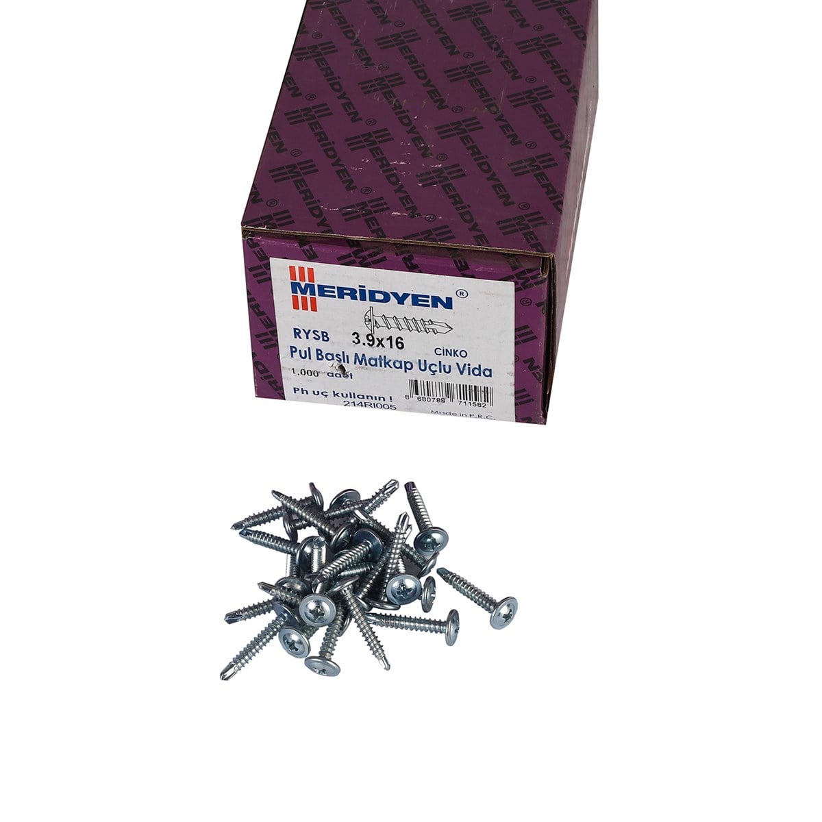 3.9 x 16 mm Meridyen Pul Başlı Matkap Uçlu Vida 1000 Adet