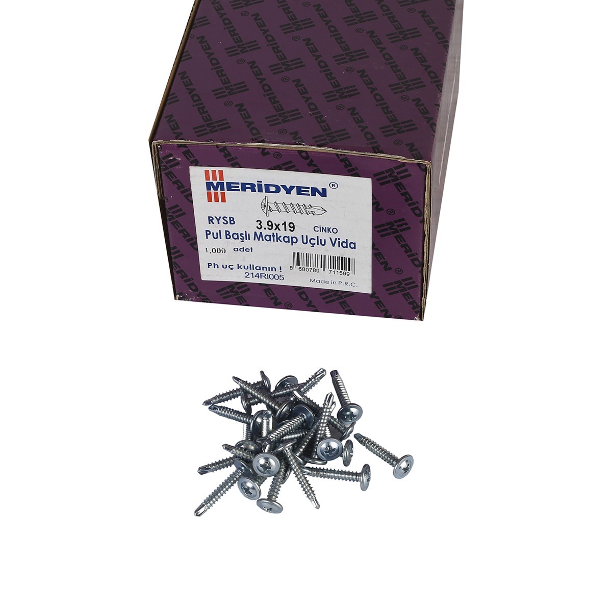 3.9 x 19 mm Meridyen Pul Başlı Matkap Uçlu Vida 1000 Adet