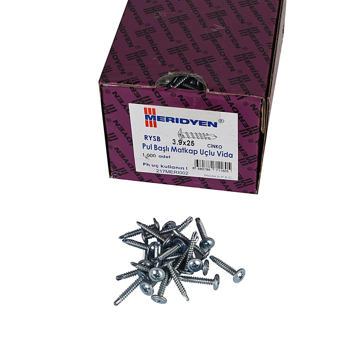 3.9 x 25 mm Meridyen Pul Başlı Matkap Uçlu Vida 1000 Adet