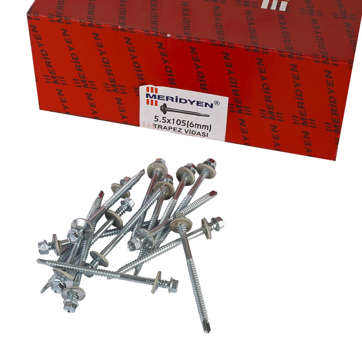 5.5 x 105 mm Meridyen Matkap Uçlu Trapez Çatı Vidası 200 Adet