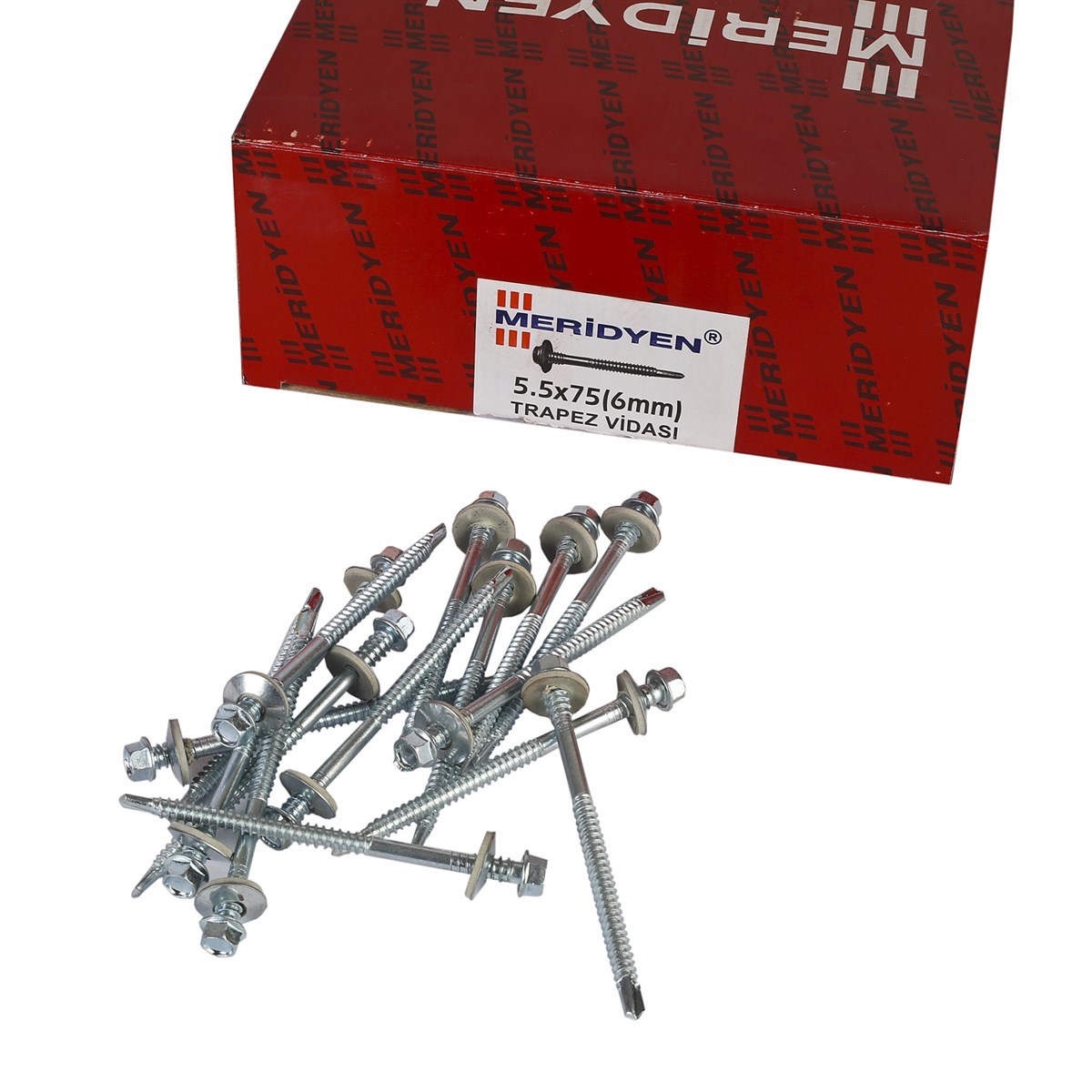 5.5 x 75 mm Meridyen Matkap Uçlu Trapez Çatı Vidası 200 Adet