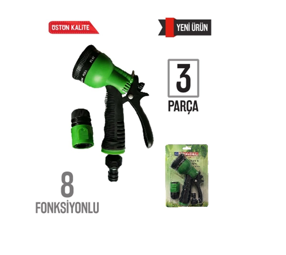 Sulama Tabancası 8 Fonksiyonlu 3 Parça