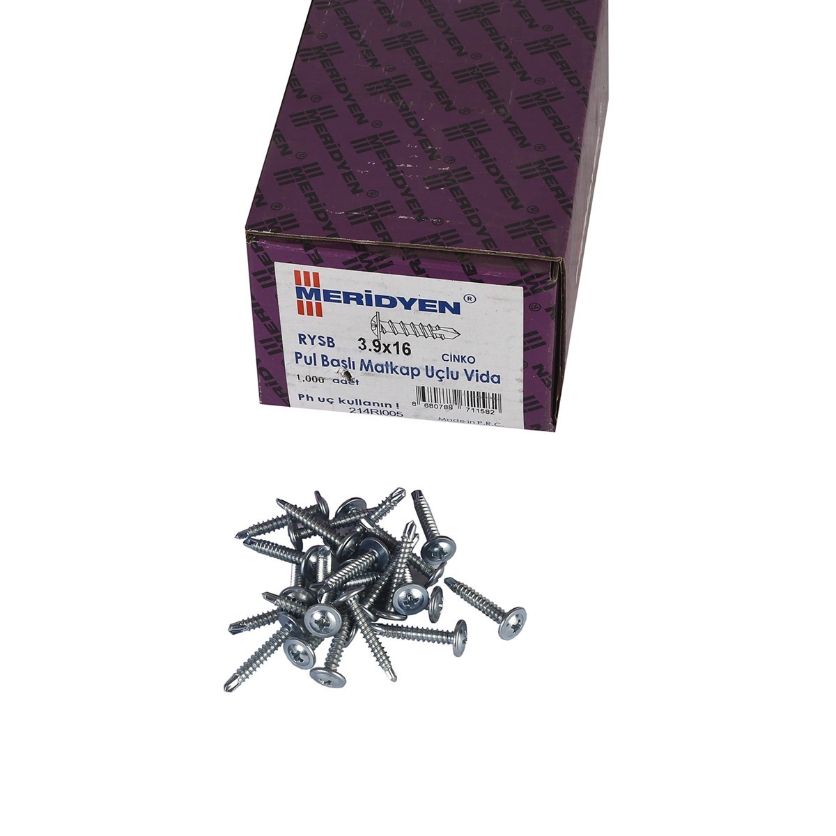 3.9 x 16 mm Meridyen Pul Başlı Matkap Uçlu Vida 1000 Adet