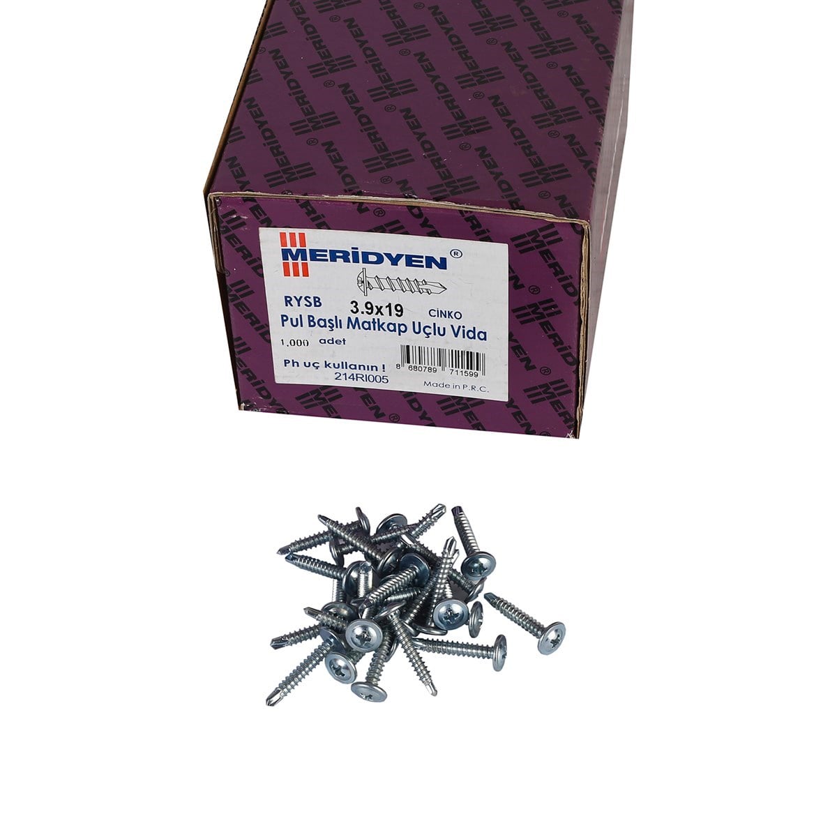 3.9 x 19 mm Meridyen Pul Başlı Matkap Uçlu Vida 1000 Adet