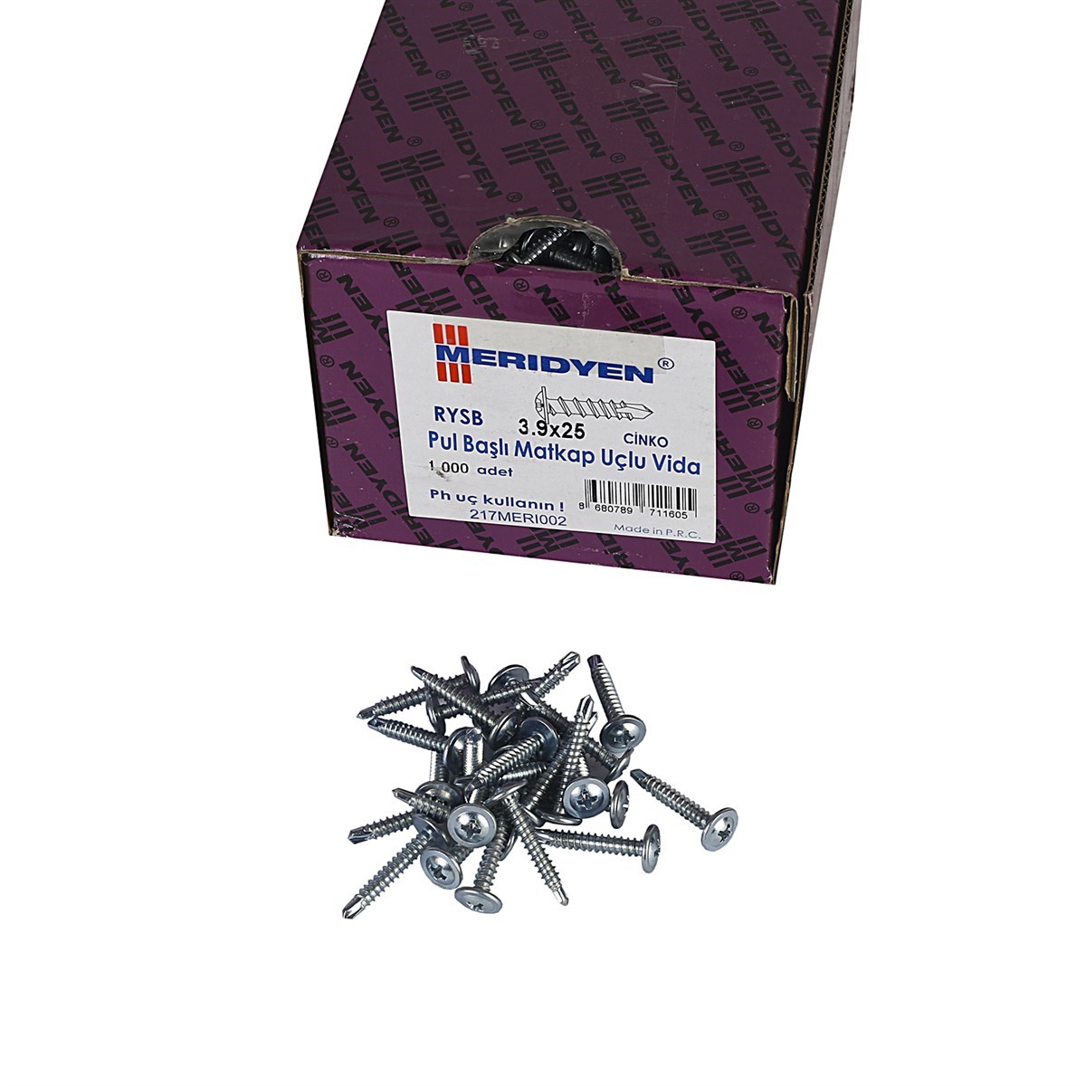 3.9 x 25 mm Meridyen Pul Başlı Matkap Uçlu Vida 1000 Adet