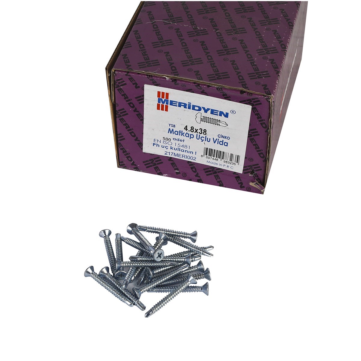 4.8 x 38 mm Meridyen YHB Matkap Uçlu Vida 500 Adet
