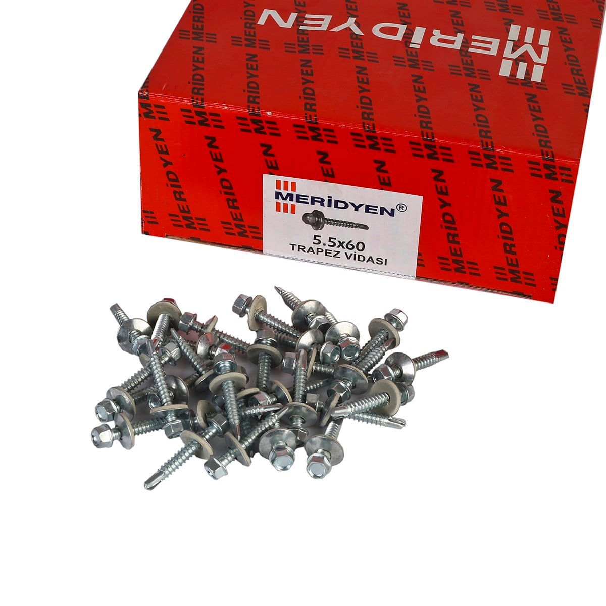 5.5 x 60 mm Meridyen Matkap Uçlu Trapez Çatı Vidası 200 Adet
