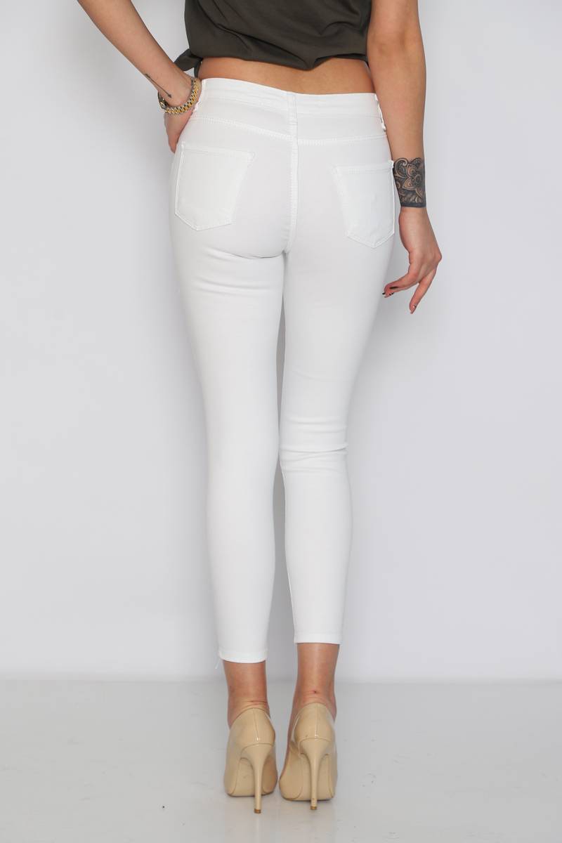 Paça Nakış Detay Pantolon - Beyaz | MODACA