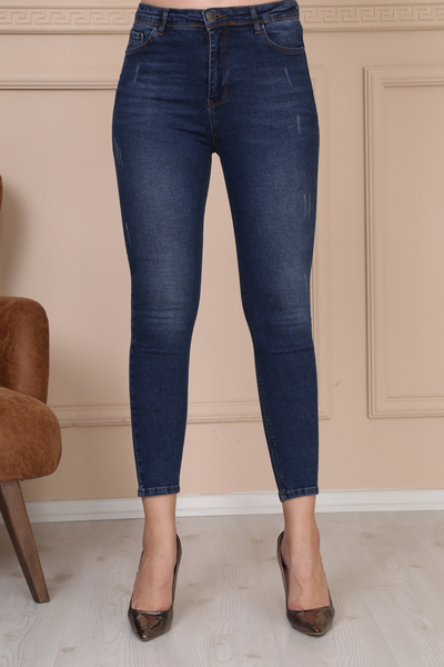 Kadın Koyu Mavi Ön Tırnak Detay Süper Yüksek Bel Jean
