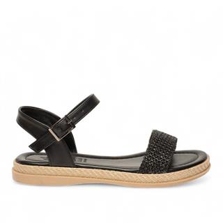 Genel Zenne Günlük Tek Bant Sandalet 208 Hasır Siyah