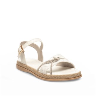 Genel Zenne Sandalet Taş Detaylı 74 Örgü Hasır Beyaz