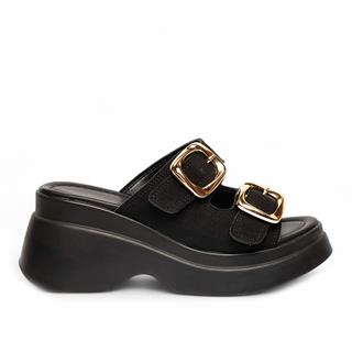 Genel Zenne Terlik Çift Tokalı 908 Yarma Süet Siyah