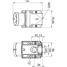 Mete 3X16A. IP44 Duvar Fişi Eğik Gövdeli 2P+PE