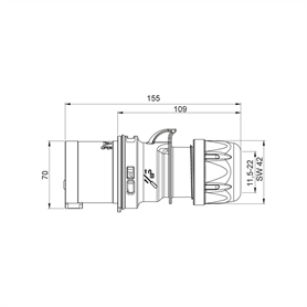 Mete 5X32A. IP44 Düz Fiş 3P+N+E