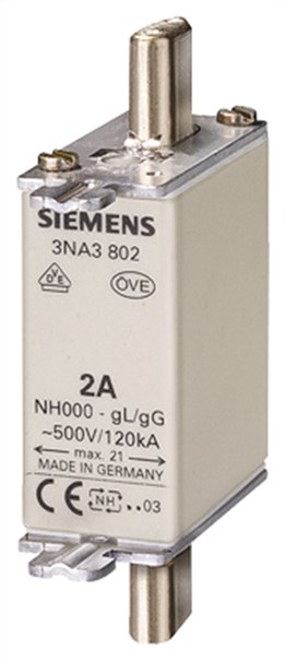 Siemens 3NA3807 Steatit(Seramik) Gövdeli Nh-Bıçaklı Sigorta Buşonu; 20A; Boy 000; Genişlik 21Mm