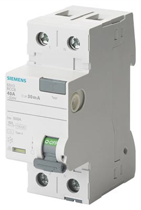 Siemens 5SV3314-6 Hata Akımı Koruma Anahtarı-Fı (Kaçak Akım Koruma Rölesi); A Tipi; 40A; 230V; 30Ma; Monofaze; Faz+Nötr;