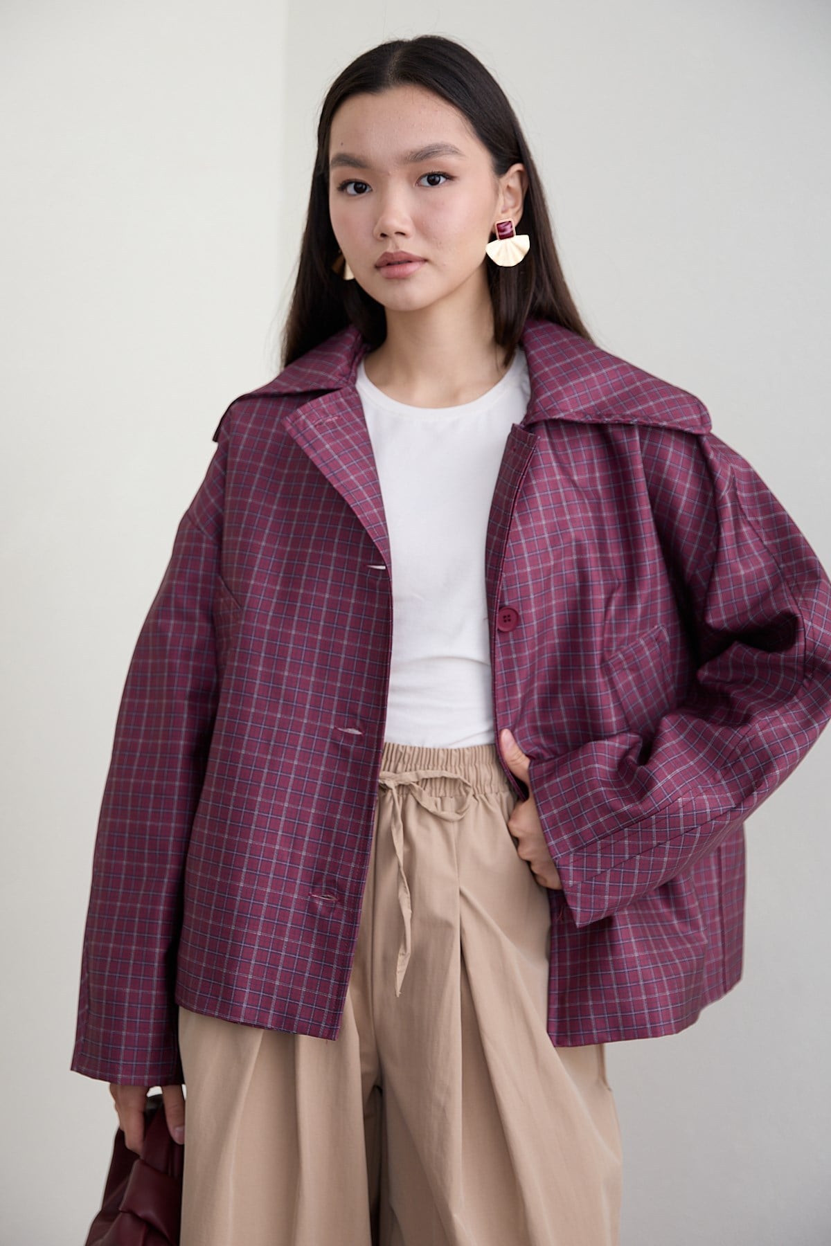 Ekose Bomber Ceket - BORDO