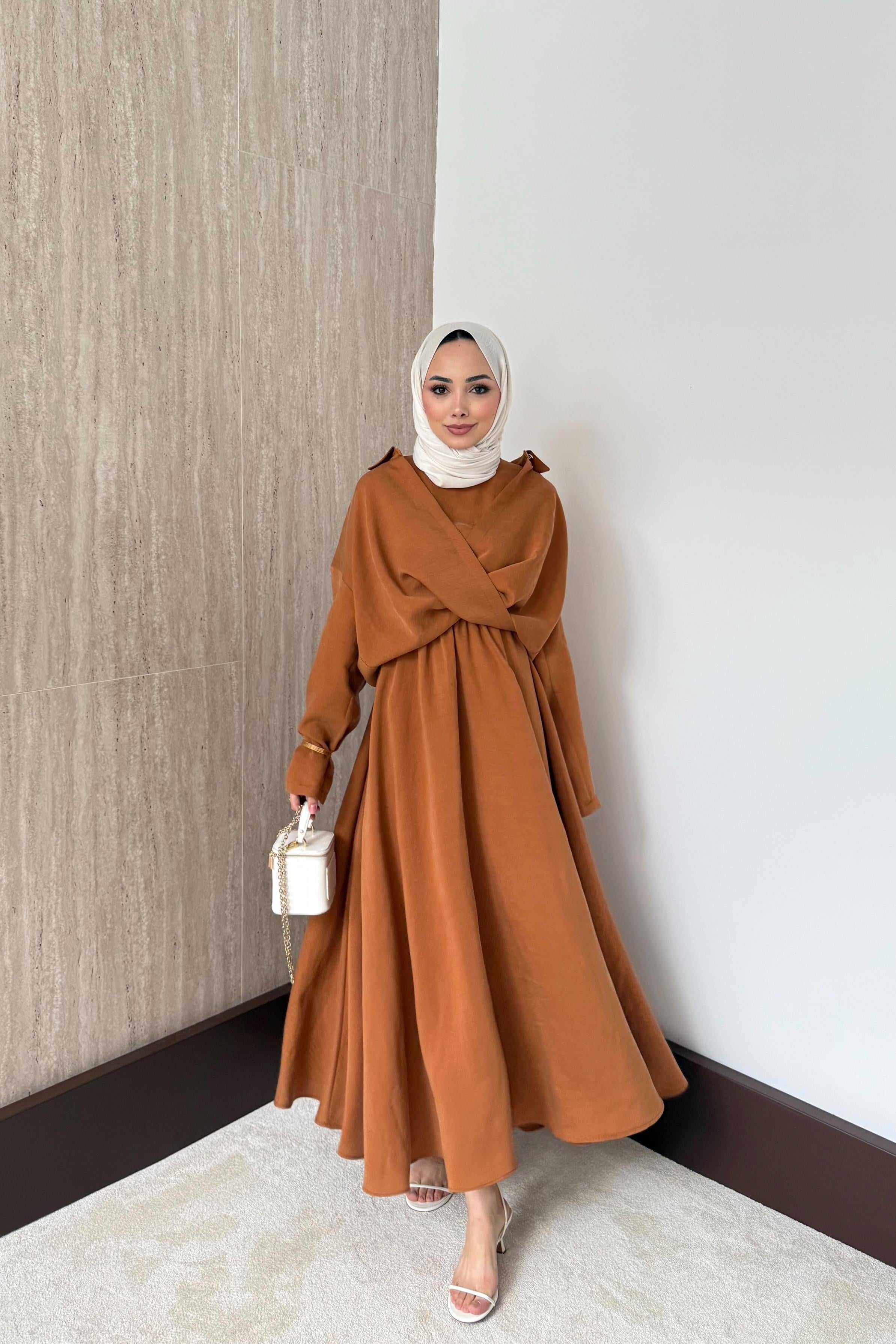 Gömlekli Modal Elbise - Kiremit