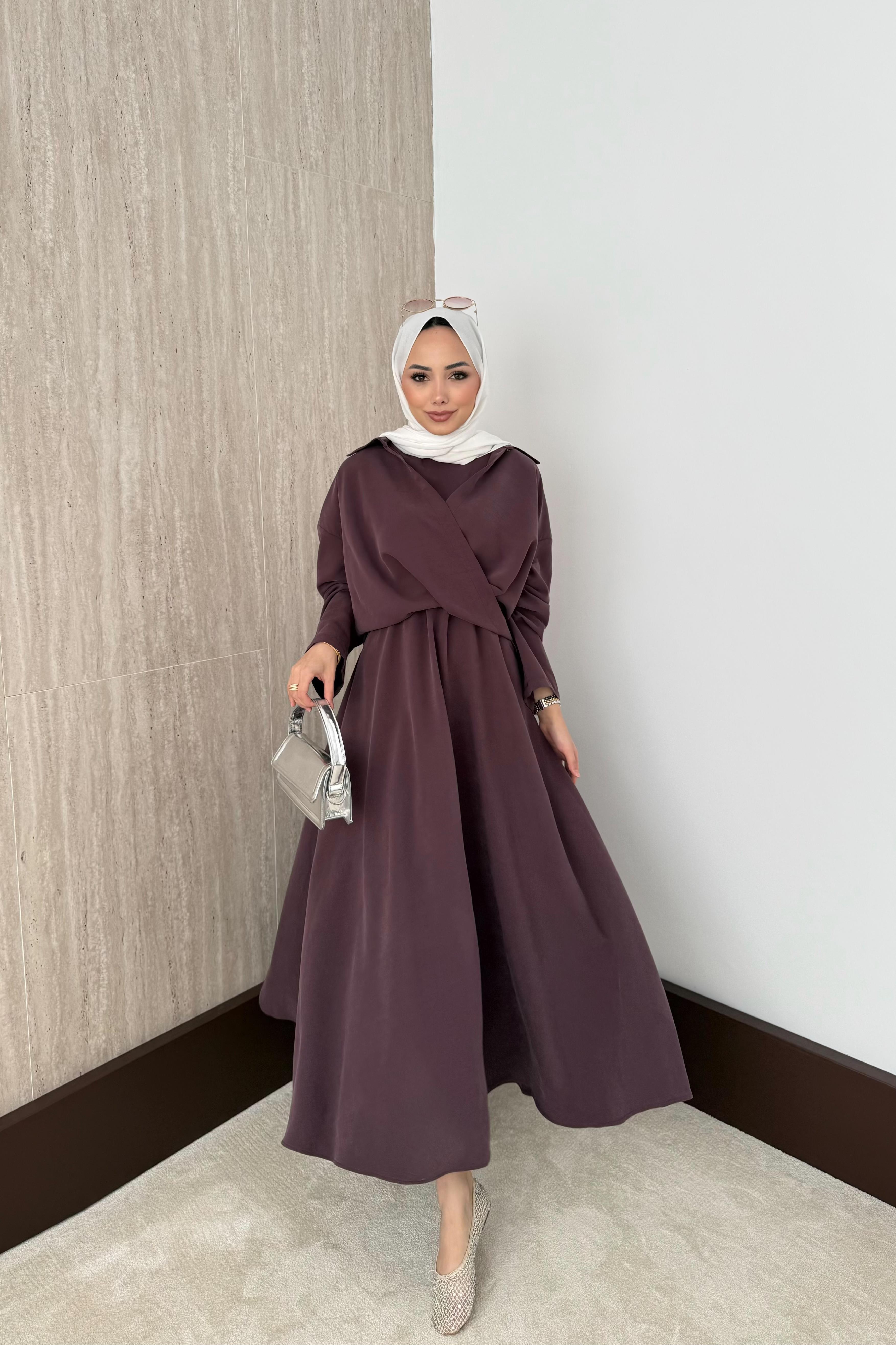 Gömlekli Modal Elbise - Mürdüm