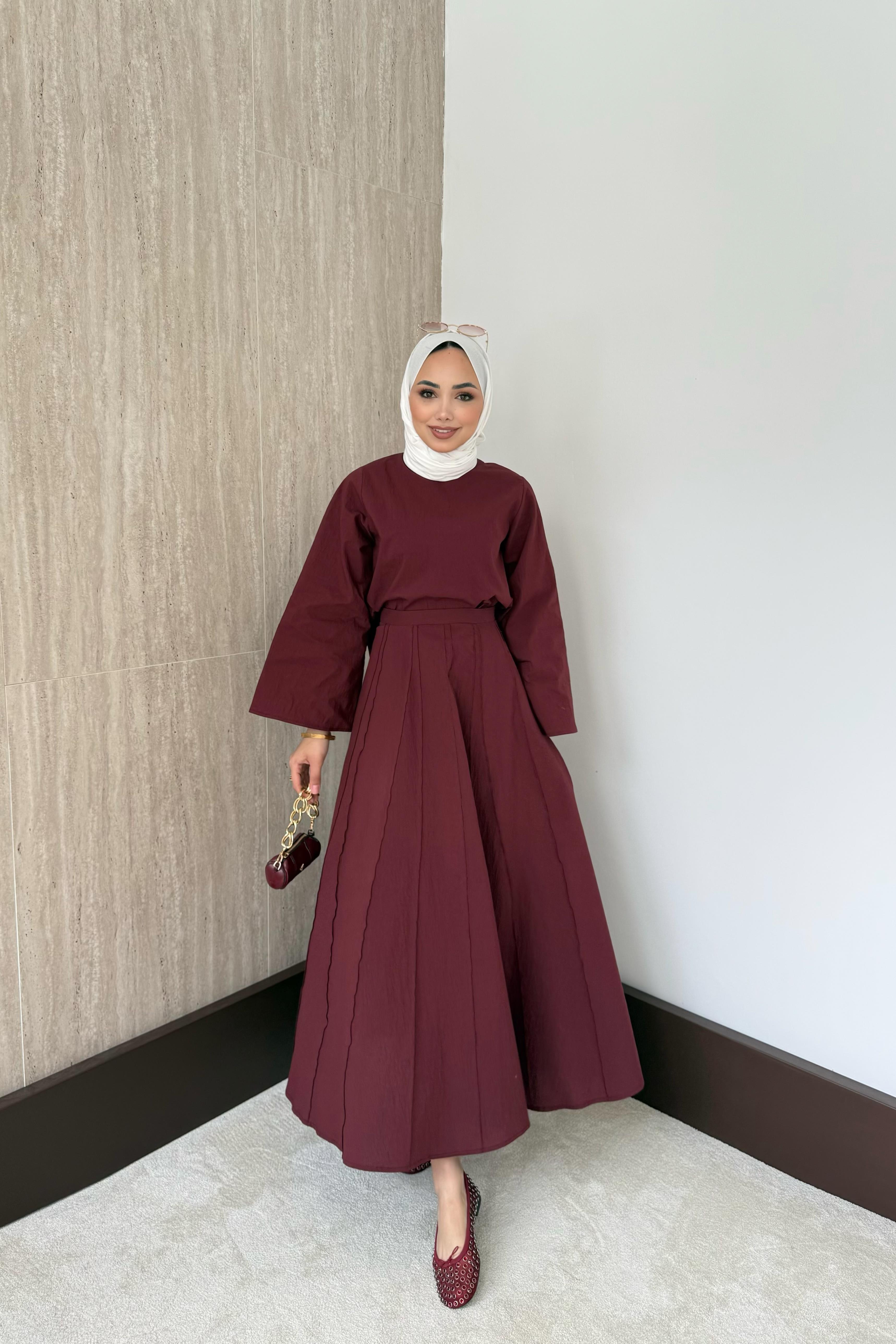 Luna Poplin Etekli Takım - Bordo