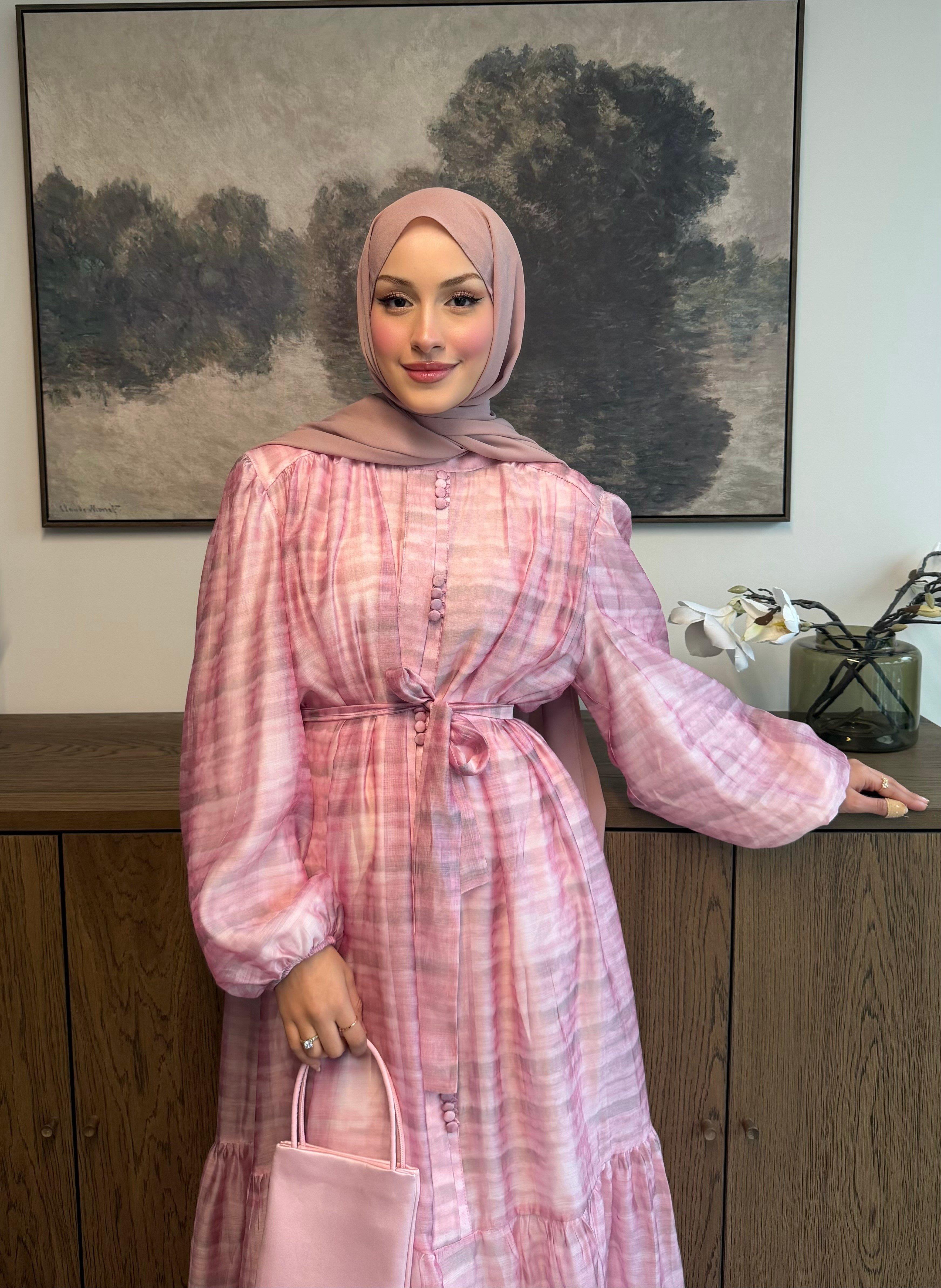 Elegance Tencel Vual Şifon Elbise Soft Pembe