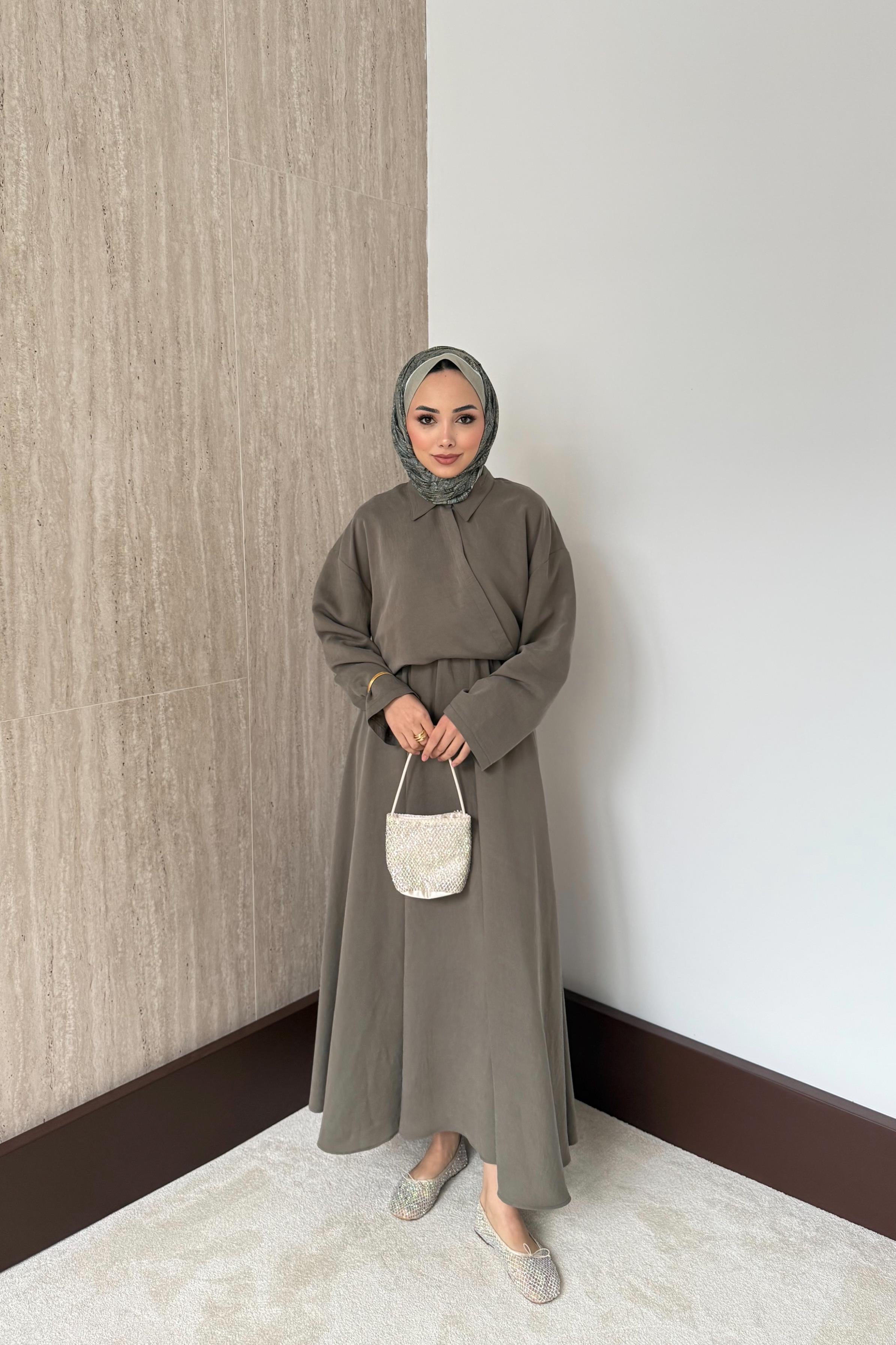 Gömlekli Modal Elbise - Haki