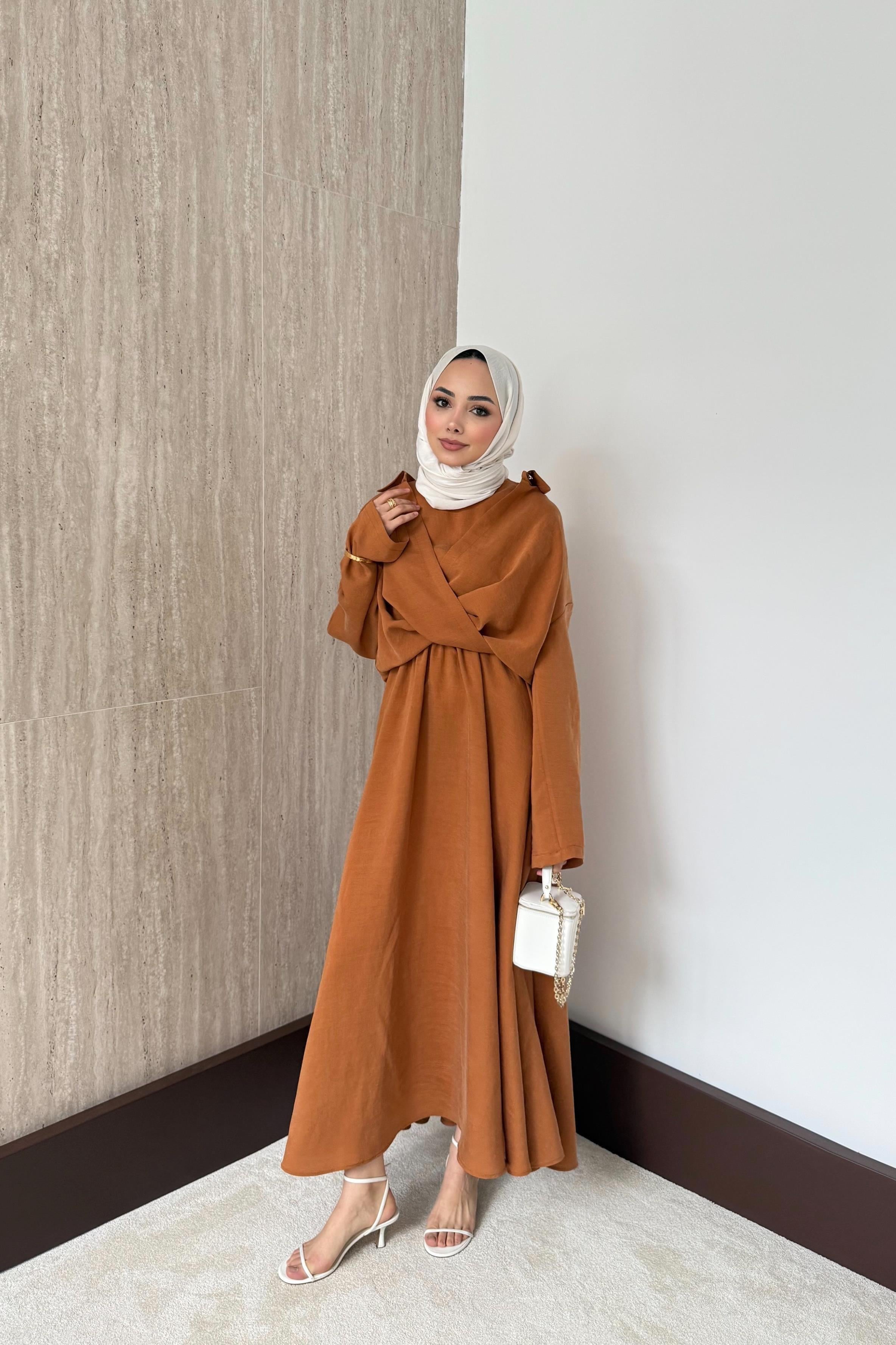 Gömlekli Modal Elbise - Kiremit