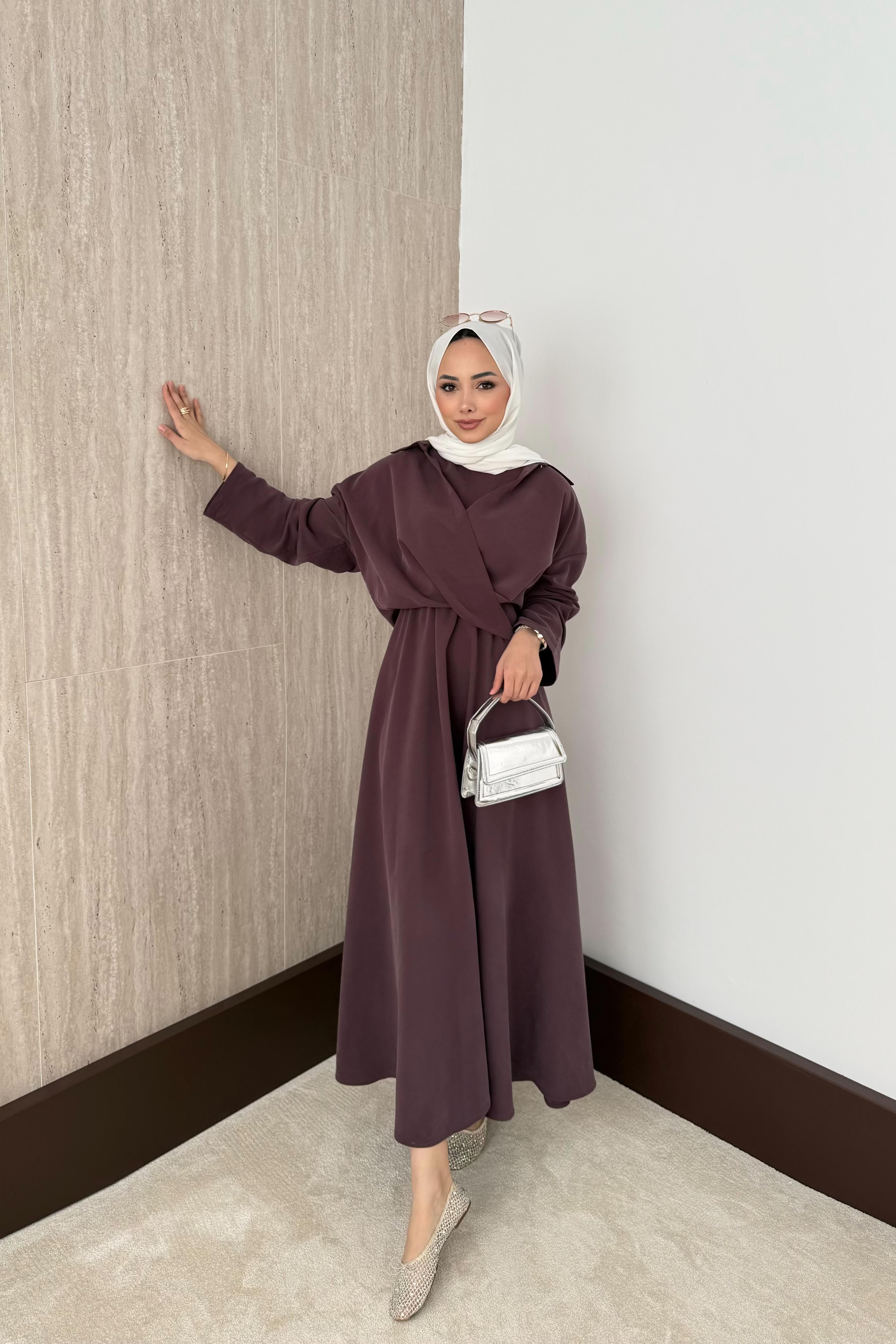 Gömlekli Modal Elbise - Mürdüm