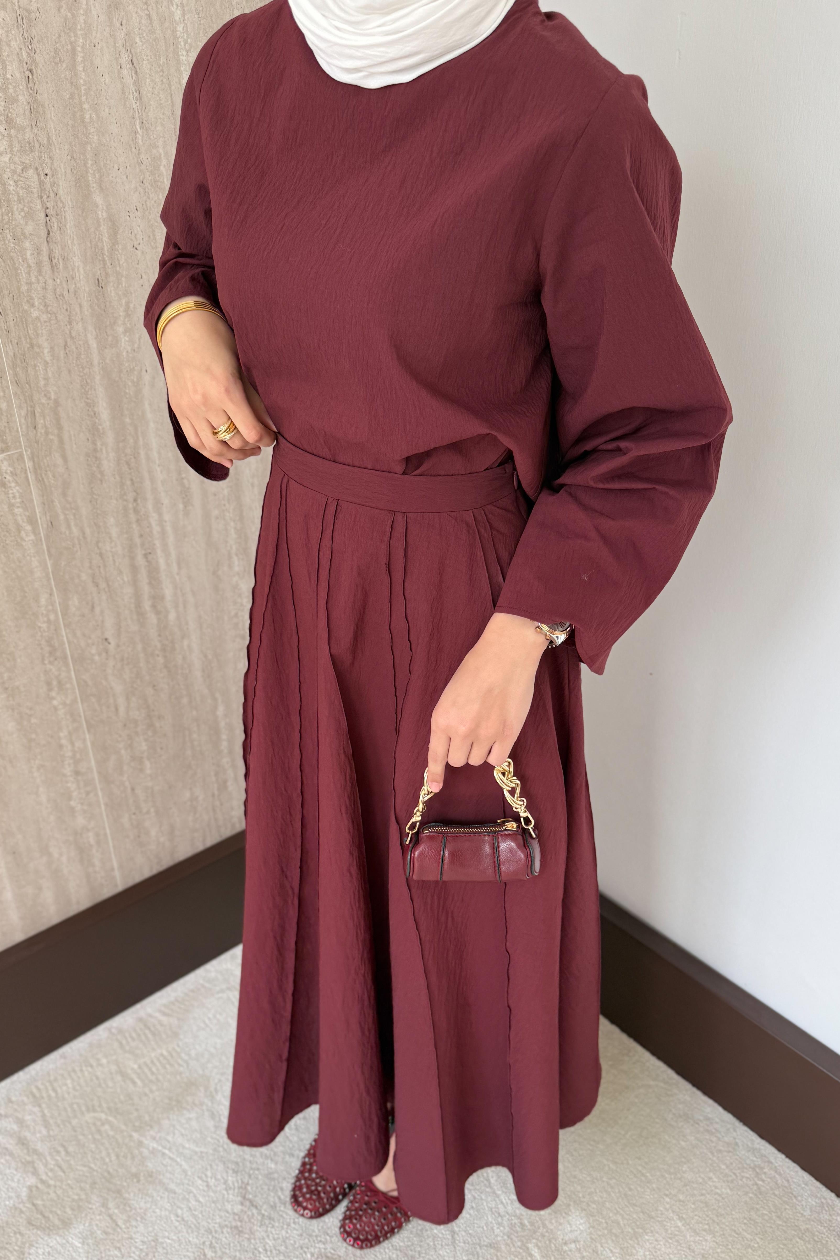 Luna Poplin Etekli Takım - Bordo
