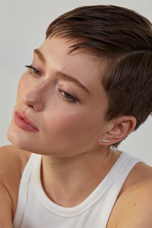 Özel Tasarım 0,50 Micron Plated Bianca Round Trible Single Studs