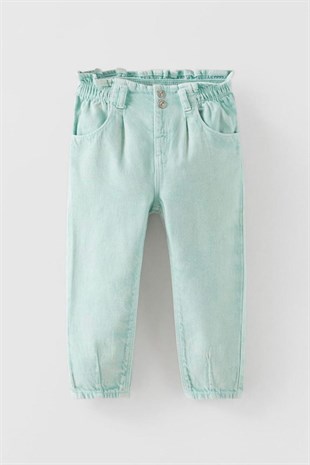 Beli Lastikli Pantolon - Mint Yeşili