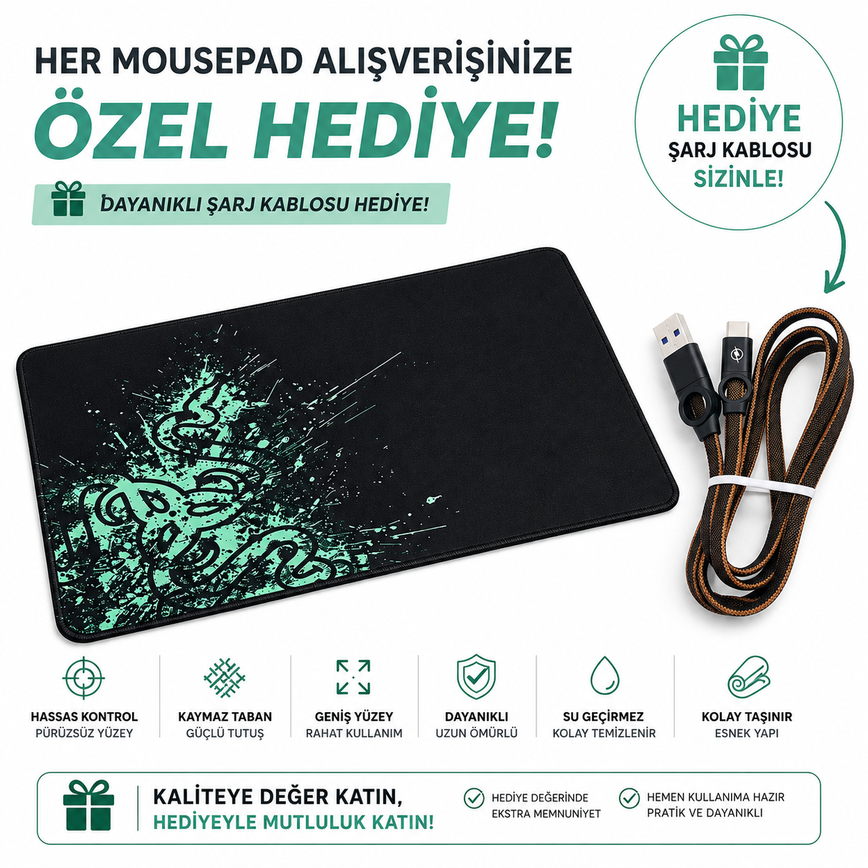 DALONG 90X40 YEŞİL DESENLİ MOUSEPAD