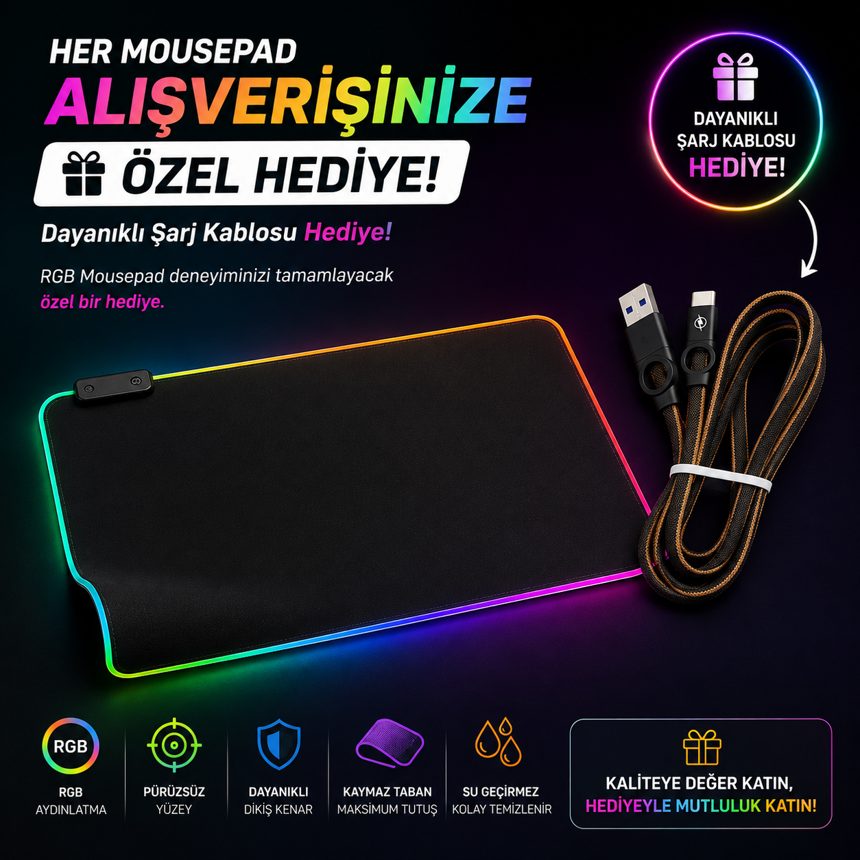 Dalong mousepad düz RGB led ışıklı (80X30)