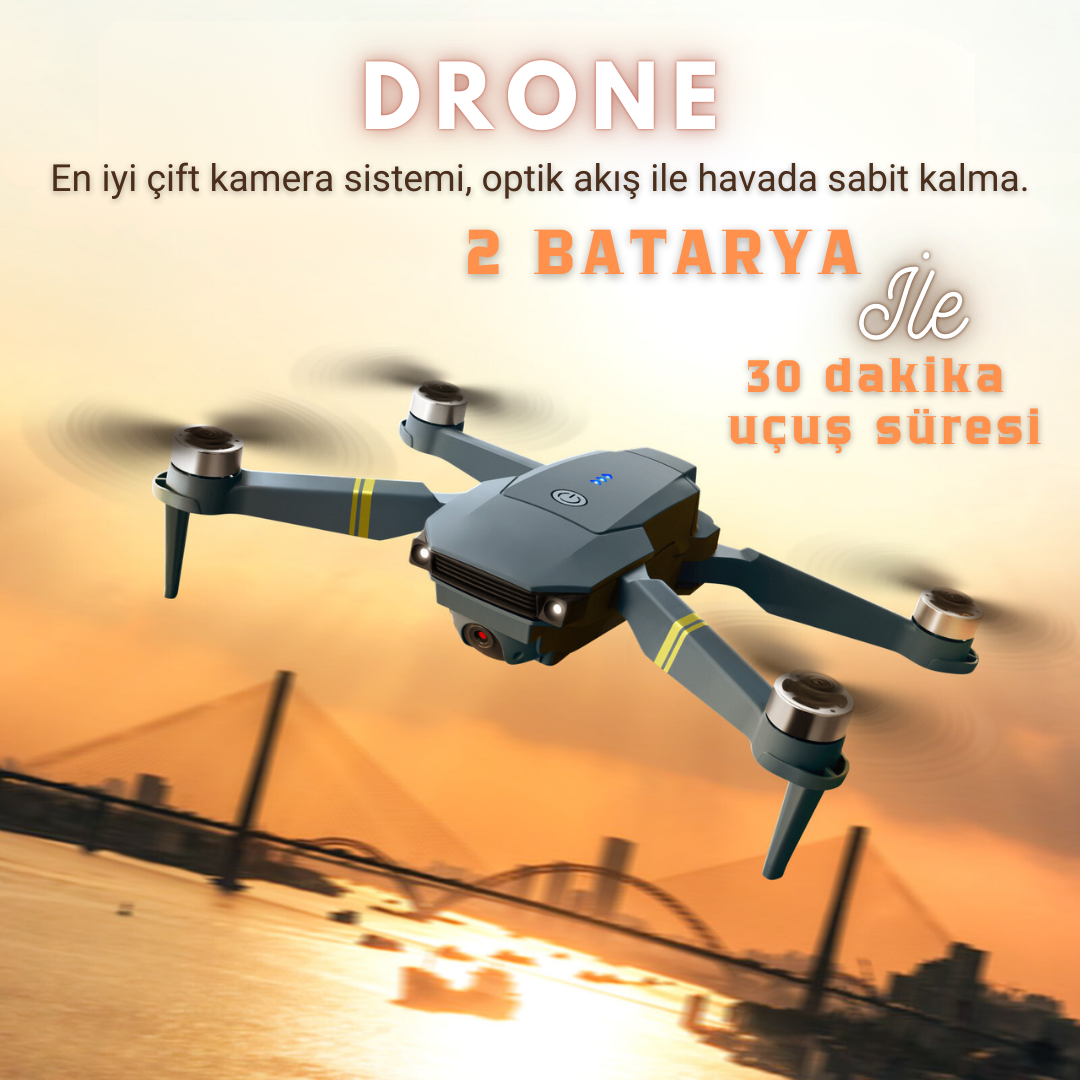 Piha E58 DRONE yeni FIRÇASIZ MOTOR 2BATARYA İLE 30DAKİKA UÇUŞ SÜRESİ Hd 720p Çift Kameralı Taşıma Çantalı