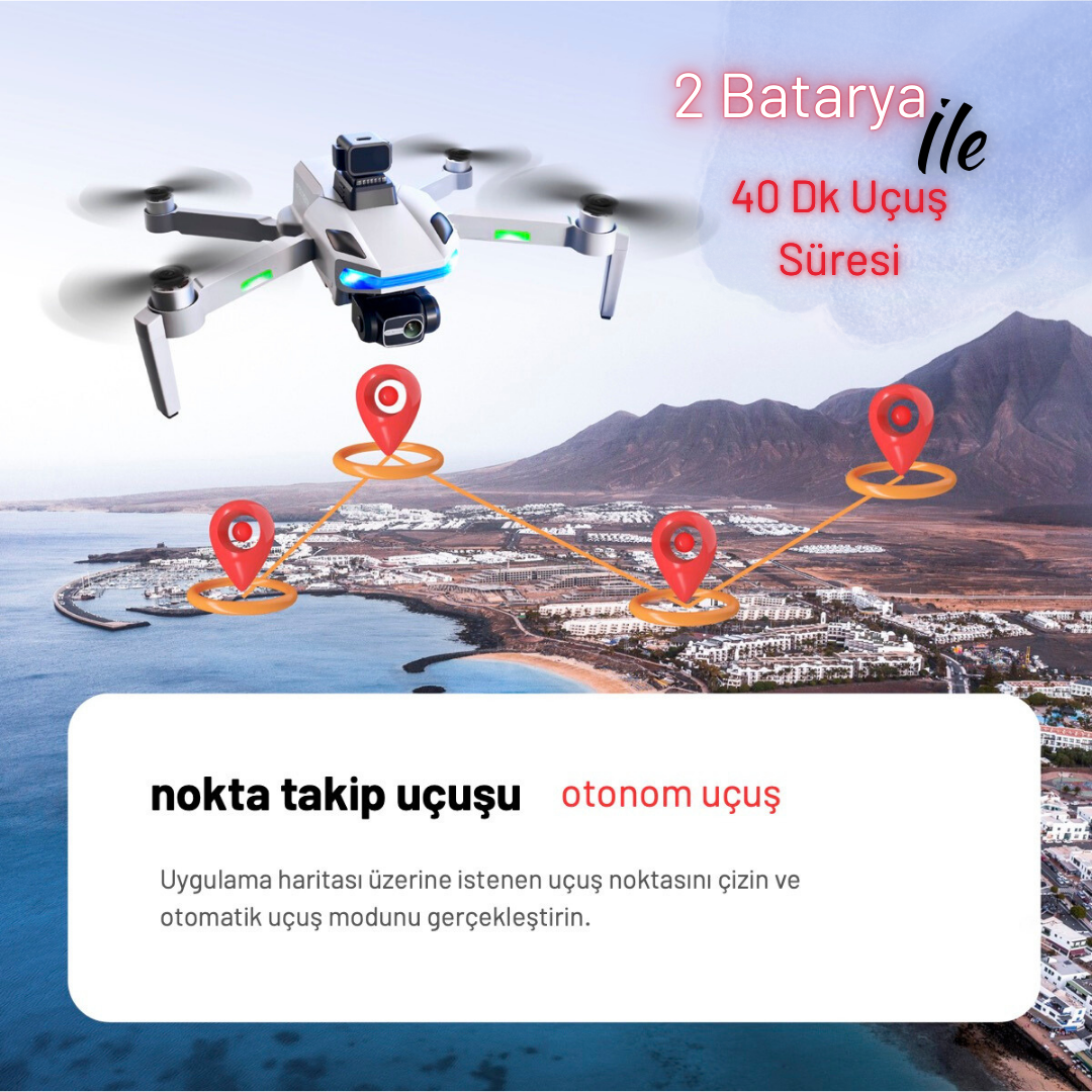 S135Pro Drone GPS 4K Hd Çift Kamera 2 Batarya ile 40 Dakika Uçuş Süresi Engelden Kaçınma Ve BENİ TAKİP ET modu